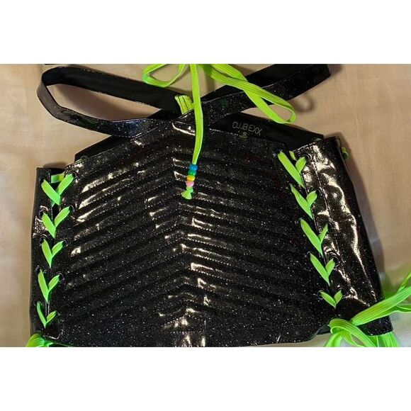 NWT Dolls Kill Club Exx Onyx Rude Awakening Glitter Mini Skirt- Size M - Picture 2 of 6